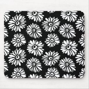 Funky Black and white flowers Mouse Pad