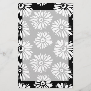Funky Black and white flowers Stationery