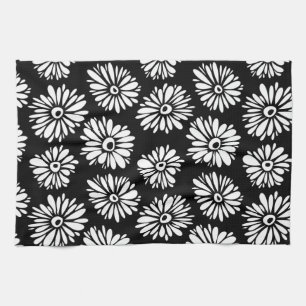 Funky Black and white flowers Tea Towel