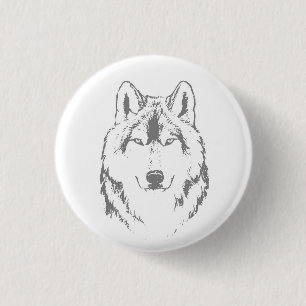 Funky Black And White Wolf Face Head Sketch 3 Cm Round Badge