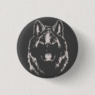 Funky Black And White Wolf Face Head Sketch 3 Cm Round Badge