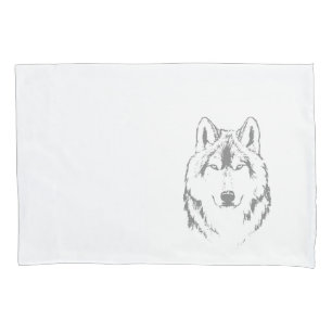 Funky Black And White Wolf Face Head Sketch Pillowcase