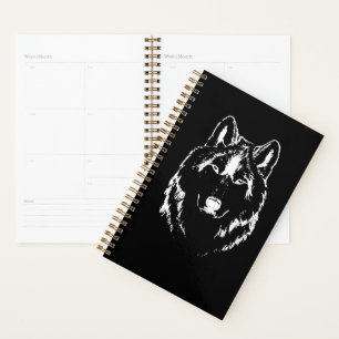 Funky Black And White Wolf Face Head Sketch Planner