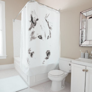 Funky Black And White Wolf Face Head Sketch Shower Curtain
