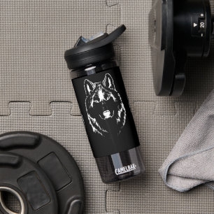 Funky Black And White Wolf Face Head Sketch Water Bottle