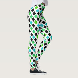 Funky Black Green Blocks Leggings
