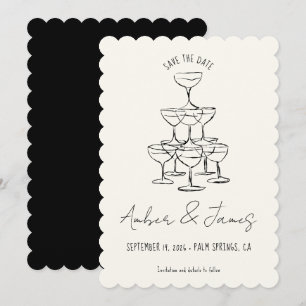 Funky Black Hand drawn Champagne Tower Wedding Save The Date