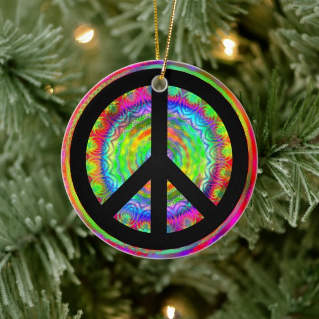Funky Black Peace Sign Ceramic Tree Decoration (Tree)