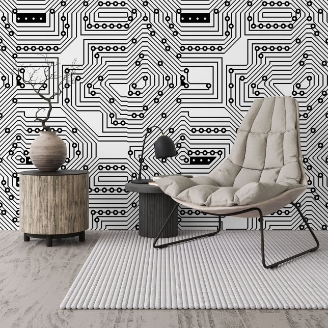 Funky Black White Computer Circuit Board Pattern Wallpaper (Creator Uploaded)