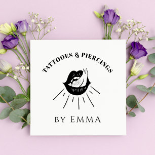 Funky Black & White Fire Flame Lips Tattoo Artist  Square Business Card