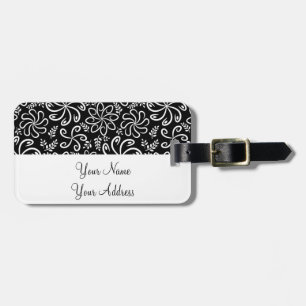 Funky black white flowers Luggage Tag
