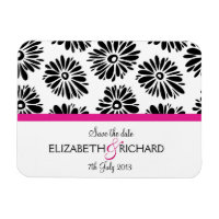 Funky black white flowers 'Save the date' Magnet