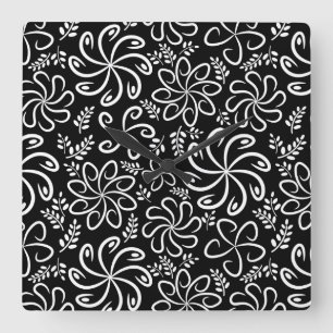 Funky black white flowers Wall Clock