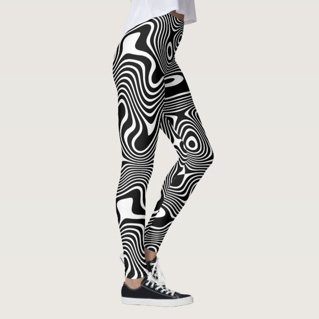 Funky Black/White Swirling Winding Stripes Pattern Leggings (Right)