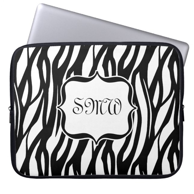 Funky Black/White Zebra Monogram Laptop Sleeve (Front)
