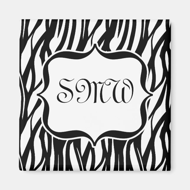 Funky Black/White Zebra Monogram Magnet (Front)