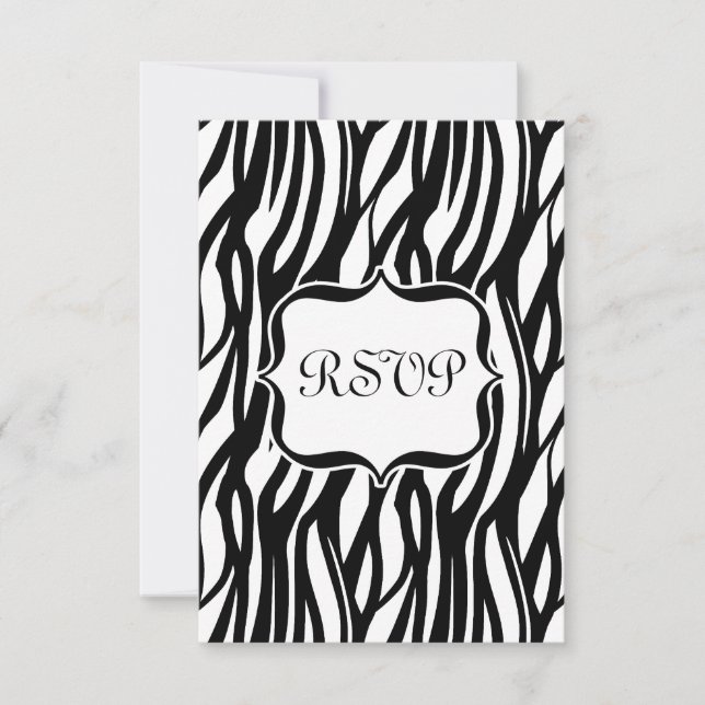 Funky Black/White Zebra Monogram RSVP Card (Front)