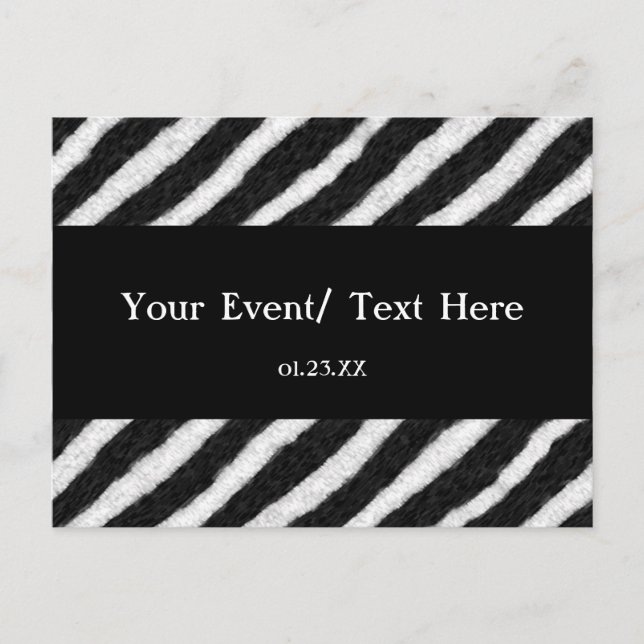 Funky Black White Zebra Stripes Announcement Postcard (Front)