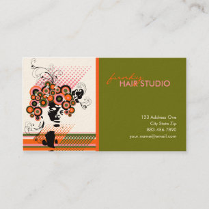 Funky Bloom Hair Floral Mod Circles Retro Abstract Business Card