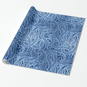 Funky Blue Abstract Paisley Pattern Wrapping Paper