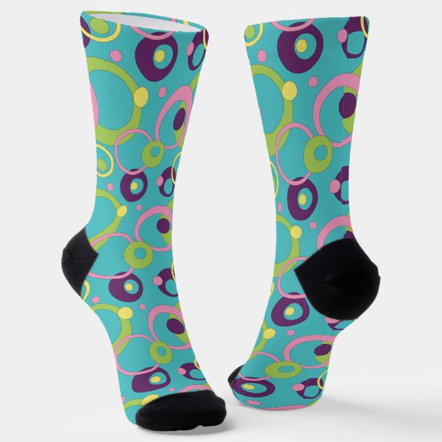 Funky Blue Circles Houndstooth Socks (Angled)