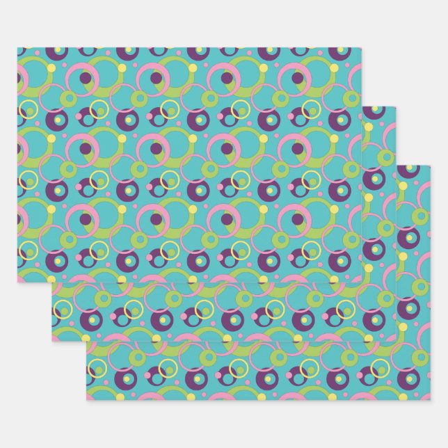 Funky Blue Circles Wrapping Paper Set (Set)