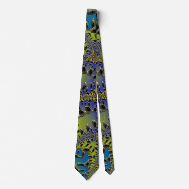 Funky Blue Green Seaweed Beads Fractal Abstract Tie (Front)
