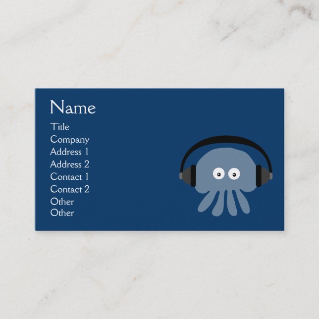 Funky Blue Jellyfish DJ With Headphones Custom Business Card (Front)