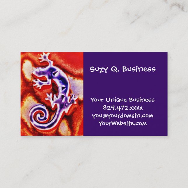 Funky Blue Purple Orange Lizard Gecko Southwestern Business Card (Front)
