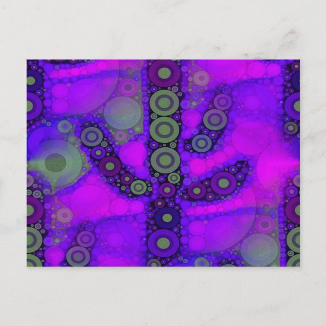 Funky Blue Purple Saguaro Cactus Mosaic Postcard (Front)