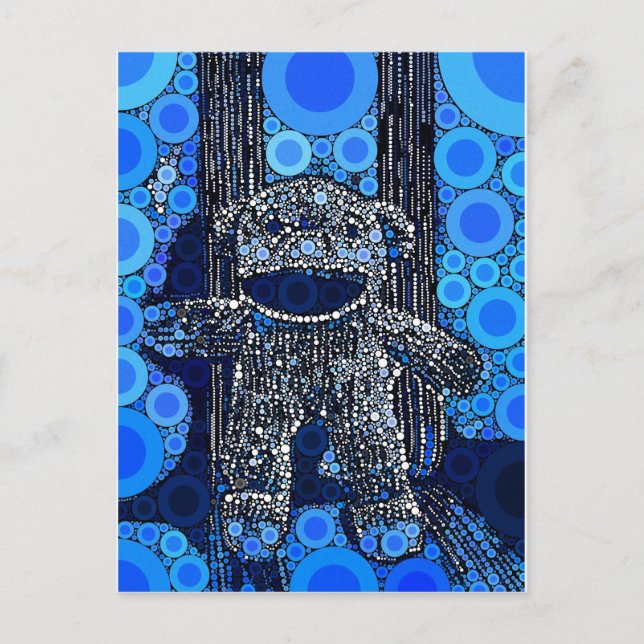 Funky Blue Sock Monkey Circles Bubbles Pop Art Postcard (Front)