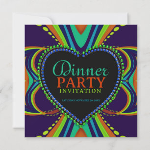 Funky Bohemian Dinner Party Blue Green Invitation