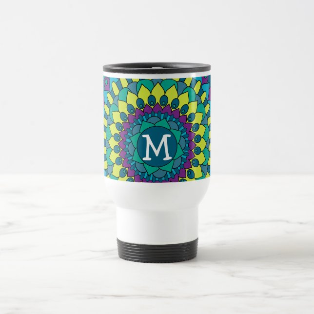 Funky Bohemian Flower Petals with Monogram Travel Mug (Center)