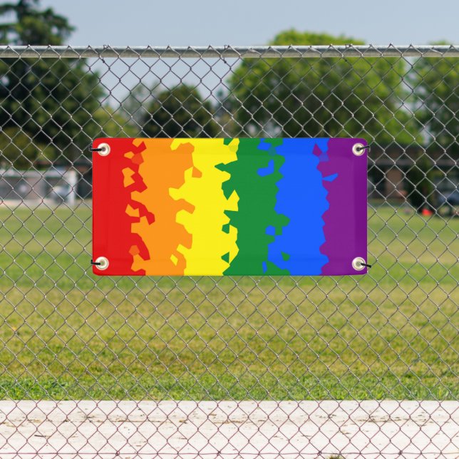 Funky Boho Abstract Gay Rainbow Mosaic Pride Flag Banner (Insitu)