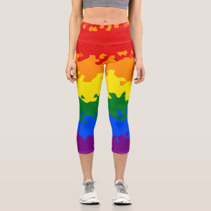 Funky Boho Abstract Gay Rainbow Mosaic Pride Flag Capri Leggings