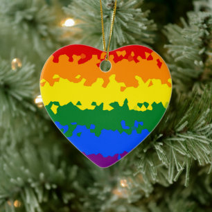 Funky Boho Abstract Gay Rainbow Mosaic Pride Flag Ceramic Tree Decoration