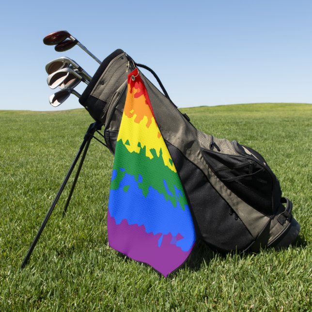Funky Boho Abstract Gay Rainbow Mosaic Pride Flag Golf Towel (Green)
