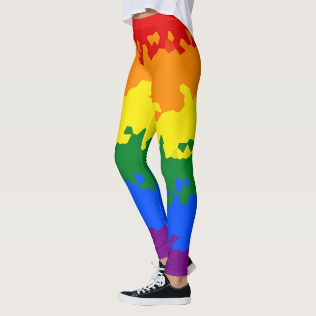 Funky Boho Abstract Gay Rainbow Mosaic Pride Flag Leggings (Left)
