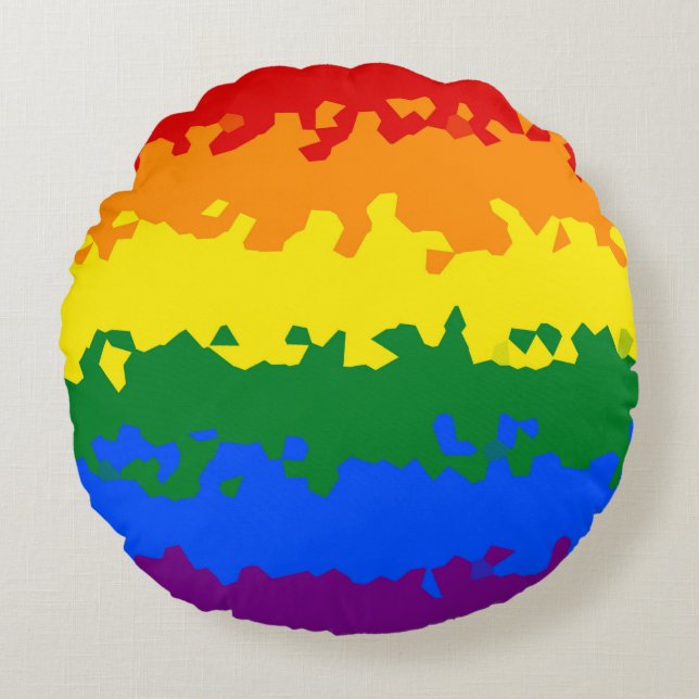 Funky Boho Abstract Gay Rainbow Mosaic Pride Flag Round Cushion (Front)