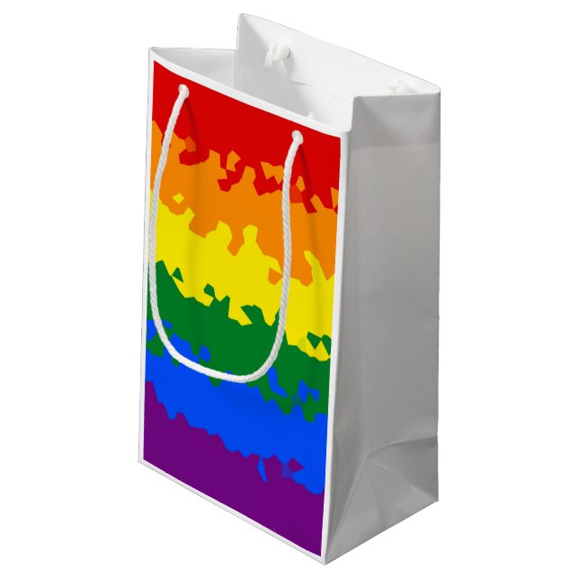 Funky Boho Abstract Gay Rainbow Mosaic Pride Flag Small Gift Bag (Back Angled)