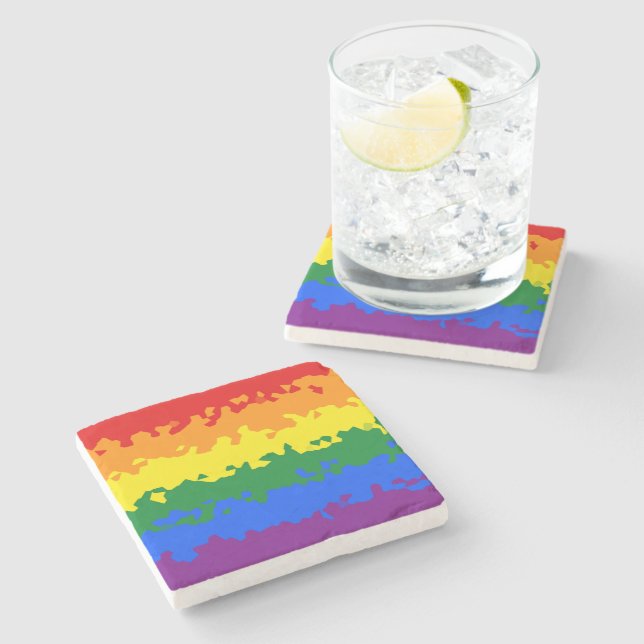 Funky Boho Abstract Gay Rainbow Mosaic Pride Flag Stone Coaster (Side)