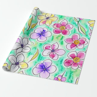 Funky Boho Art Nouveau Floral Watercolor Wrapping Paper
