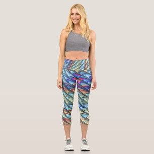 Funky Boho Colourful Psychedelic Waves Abstract Ar Capri Leggings