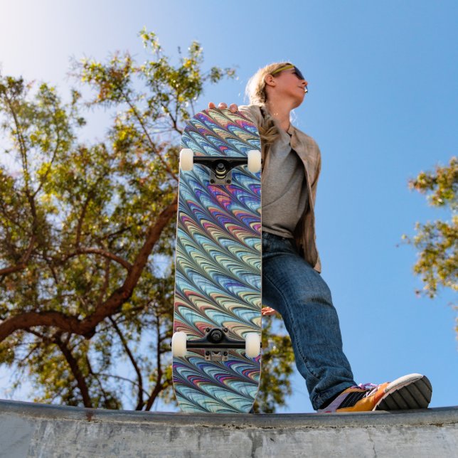 Funky Boho Colourful Psychedelic Waves Abstract Ar Skateboard (Outdoor 1)
