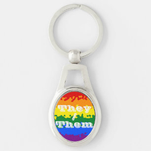 Funky Boho Customisable Pronoun Gay Pride Flag Key Ring