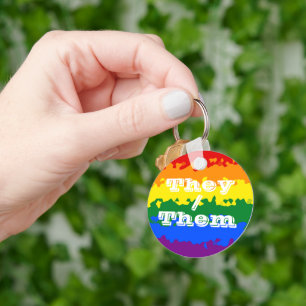 Funky Boho Customisable Pronoun Gay Pride Flag Key Ring