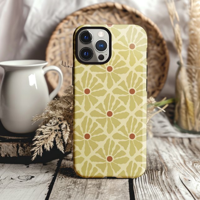 Funky Boho Hand Drawn Flowers Mustard Yellow Case-Mate iPhone Case (bold boho hand drawn flowers in mustard yellow funky groovy phone case)