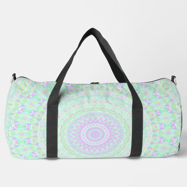 Funky Boho Muted Pastel Trippy Hippie Mandala Duffle Bag (Front)