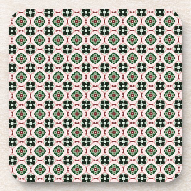 Funky Boho Retro Cute Abstract Christmas Pattern Coaster (Front)