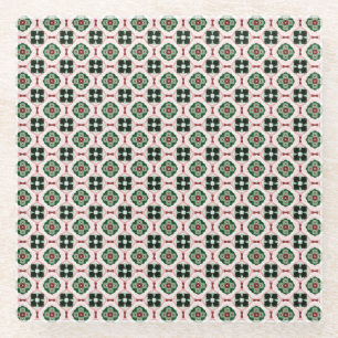 Funky Boho Retro Cute Abstract Christmas Pattern Glass Coaster